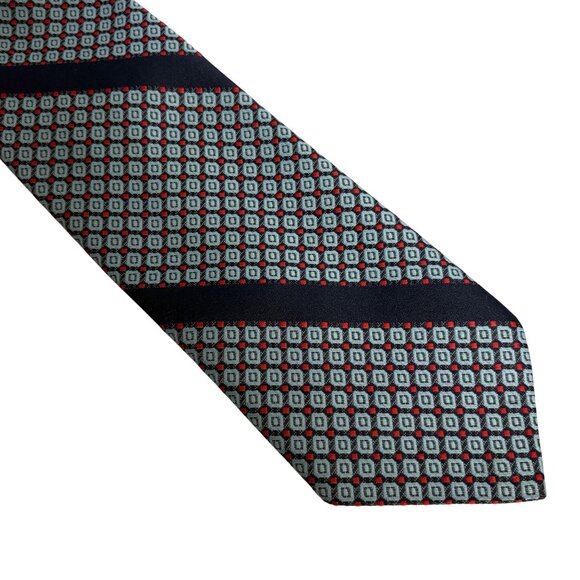 Vintage Monsieur Cravatieur Geometric Tie Blue Red Poly Blend Mens Necktie Offic - Picture 3 of 7